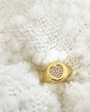 18K Plated Gold Stamped Heart with Zirconia Ring (adjustable)