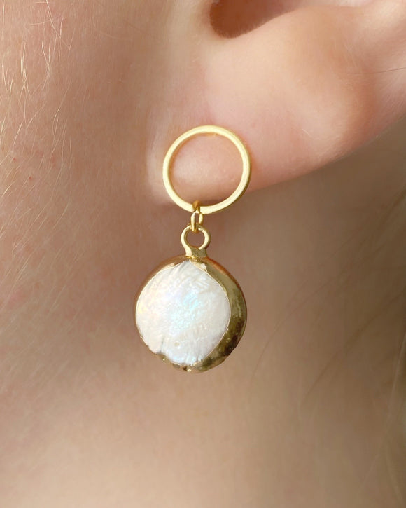 Brigitte earrings - 24K gold color stud with freshwater pearl pendant