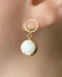 Brigitte earrings - 24K gold color stud with freshwater pearl pendant