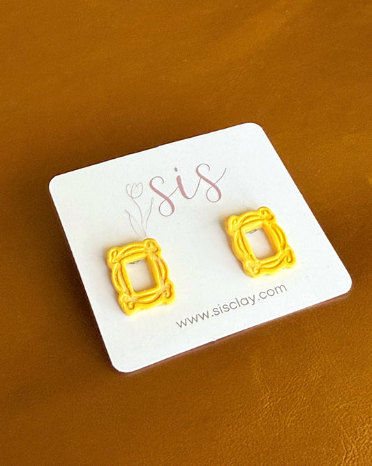 Friends-inspired yellow frame stud earrings