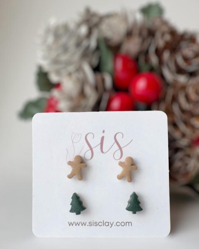 Christmas Stud Duo Pack - Christmas Tree and Gingerbread