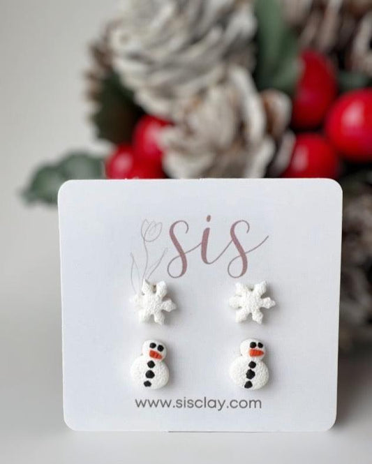 Christmas Stud Duo Pack - Snowman and Snowflake